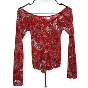 Self Esteem Vintage Y2K Milkmaid Flared Split Sleeve Top size Medium Red